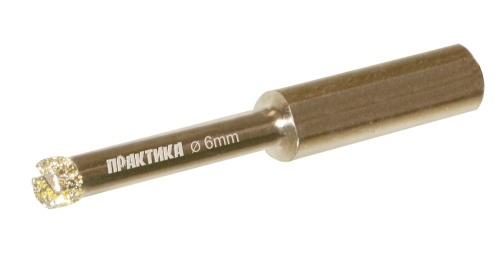 Коронка алмазная ПРАКТИКА "Профи" по керамограниту/керамике  6х65мм (1шт) блистер