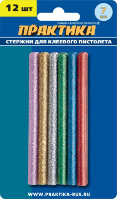 Клей для клеевого пистолета ПРАКТИКА цветные, 6 цветов,  металлик, 7 х 100 мм, 12шт / блистер Клей для клеевого пистолета ПРАКТИКА цветные, 6 цветов,  металлик, 7 х 100 мм, 12шт / блистер