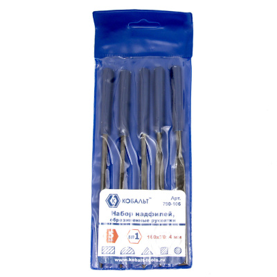 Набор надфилей КОБАЛЬТ № 1, 160х 70х4 мм, обрезиненные рукоятки (5 шт.) чехол  1/10