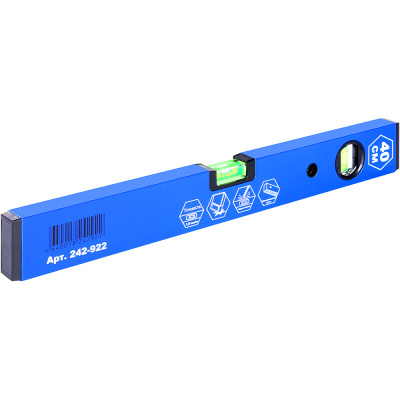 Уровень строительный КОБАЛЬТ  Оптима, 400 мм, профиль 20 x 49 мм, 2 глазка, точность 1,0 мм/м