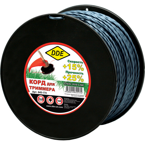 Корд триммерный на катушке DDE "Steel rod line" (крест витой армированный) 3,0 мм х 160 м, голубой/к