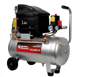 Компрессор поршневой масляный QUATTRO ELEMENTI CYCLONE-24 (240 л/мин, 24л, 2л.с, 8 бар, 28кг) 