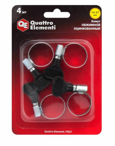 Хомут обжимной QUATTRO ELEMENTI 14-27 мм, оцинкованный, с ключом 4 шт в блистере