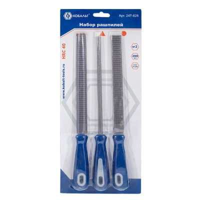 Набор рашпилей КОБАЛЬТ двухкомпонентная рукоятка, № 2, 200 мм (3 шт.) блистер 1/10