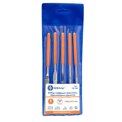 Набор надфилей КОБАЛЬТ алмазных, 160х70х4 мм, обрезиненные рукоятки (5 шт.) чехол 1/20