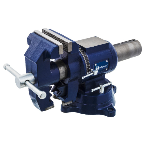 Тиски слесарные поворотные КОБАЛЬТ ширина губок 100 мм, захват 100 мм, 10 кг, наковальня, с поворото