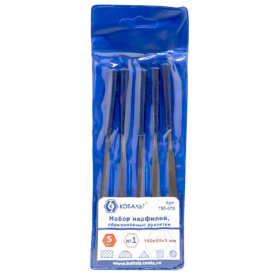 Набор надфилей КОБАЛЬТ № 1, 140х 50х3 мм, обрезиненные рукоятки (5 шт.) чехол