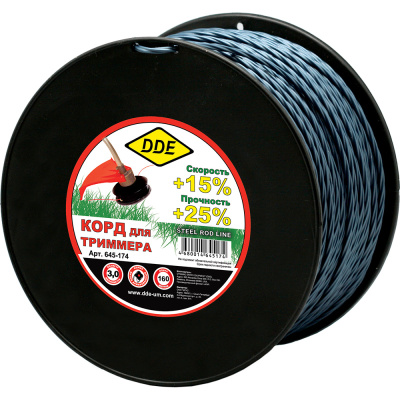 Корд триммерный на катушке DDE "Steel rod line" (крест витой армированный) 3,0 мм х 160 м, голубой/к