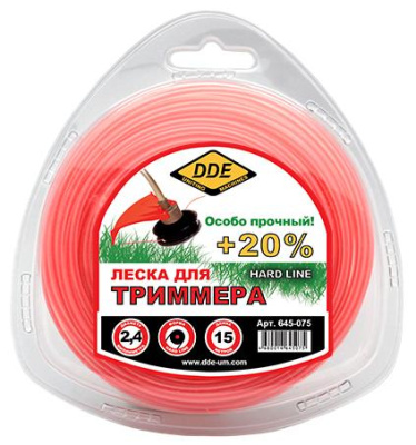 Корд триммерный в блистере DDE "Hard line" (круг армированный) 2,4 мм х 15 м, серый/красный