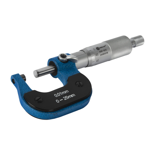 Микрометр КОБАЛЬТ механический, диапазон измерений 0-25 мм, точность 0,01 мм, кейс
