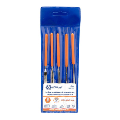 Набор надфилей КОБАЛЬТ алмазных, 140х 50х3 мм, обрезиненные рукоятки (5 шт.) чехол 1/20