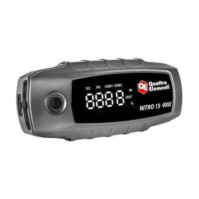 Пусковое устройство QUATTRO ELEMENTI Nitro 15 (12В, 15000 мАч, 1200 А, Type-C,USB-A,дисплей,фонарь)