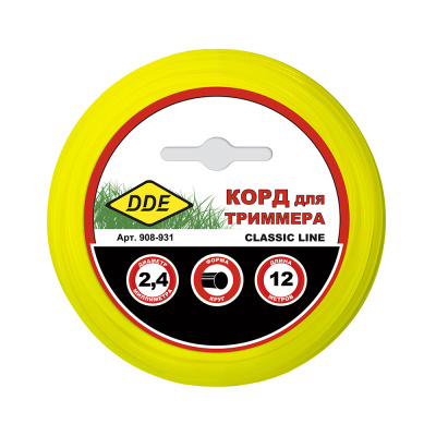 Корд триммерный в блистере DDE "Classic line" (круг) 2,4 мм х 12 м, желтый