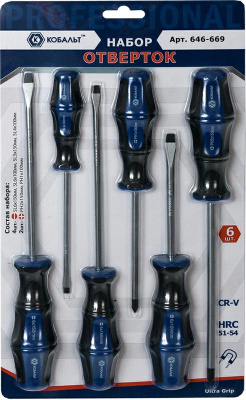 Набор отверток КОБАЛЬТ Ultra Grip CR-V (6 шт.) блистер Набор отверток КОБАЛЬТ Ultra Grip CR-V (6 шт.) блистер