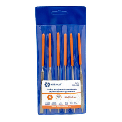 Набор надфилей КОБАЛЬТ алмазных, 140х 50х3 мм, обрезиненные рукоятки (6 шт.) чехол 1/20