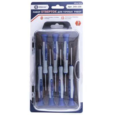 Набор отверток КОБАЛЬТ Ultra Grip для точных работ 50 мм, SL1.5;SL2.0;SL2.5;SL3.0; PH00;PH0;PH1.