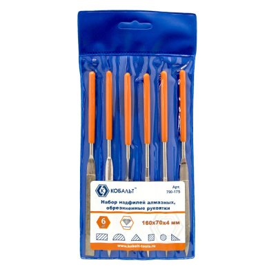 Набор надфилей КОБАЛЬТ алмазных, 160х70х4 мм, обрезиненные рукоятки (6 шт.) чехол 1/20