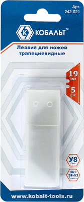 Лезвия сменные КОБАЛЬТ для ножей 19 мм, трапециевидные, сталь У8 (5 шт.) блистер1/12