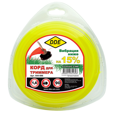 Корд триммерный в блистере DDE "Classic line" (круг) 1,6 мм х 90 м, желтый