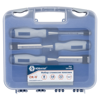Набор стамесок КОБАЛЬТ плоских: 8, 16, 22 х 140 мм, CR-V, двухкомпонентная рукоятка т(3 шт.) блистер