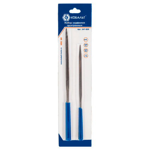 Набор надфилей КОБАЛЬТ трехгранных, № 1, 140х3, 160х4 мм (2 шт.) блистер 1/10