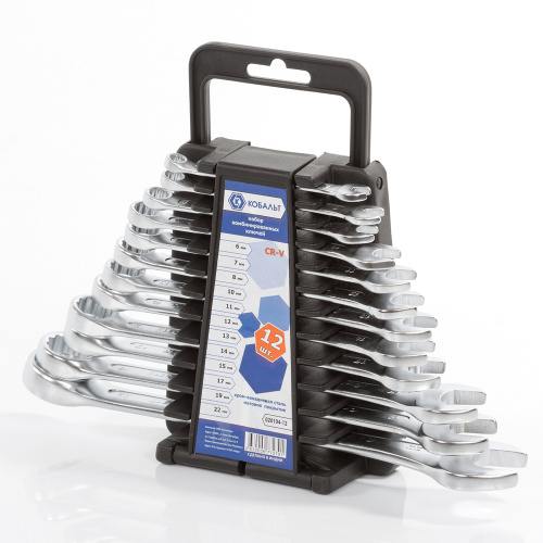 Набор ключей комбинированных КОБАЛЬТ 6-8,10-15,17,19,22 мм (12 шт.) держатель 1/16