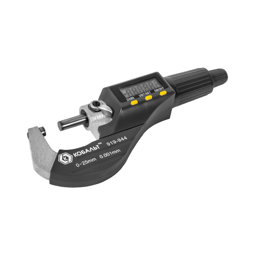 Микрометр КОБАЛЬТ цифровой, диапазон измерений 0-25 мм, точность 0,001 мм, кейс