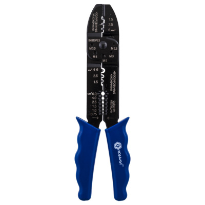 Электропассатижи КОБАЛЬТ 0.8 - 2.6 мм, обжим наконечников, кусачки, винторез, 230 мм (1/12шт.) блис