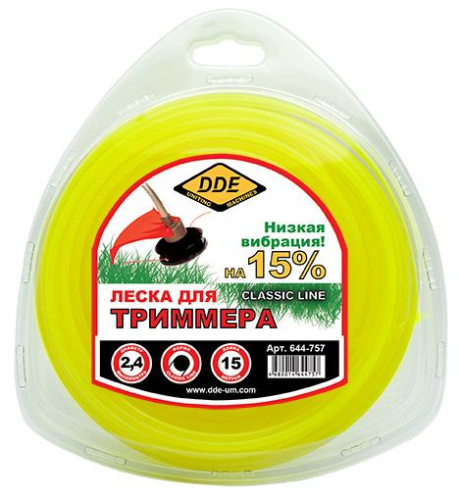Корд триммерный в блистере DDE "Classic line" (круг) 2,4 мм х 15 м, желтый