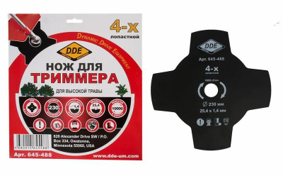Диск для триммера DDE 4-х лопастной 230 х 25,4мм (толщина = 1,4 мм)