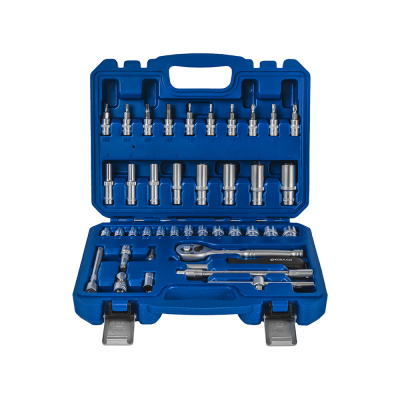 Набор головок торцевых КОБАЛЬТ с трещоткой 1/4", 40 ПРЕДМЕТОВ, CR-V, кейс