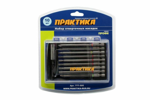 Набор бит ПРАКТИКА "Профи" 10шт, 100 мм, PH, PZ, SL, Torx, Tri-Wing, держатель 75 мм, кассета*