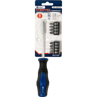 Отверточная рукоятка КОБАЛЬТ Ultra Grip с набором бит, CR-V (9 шт.) блистер