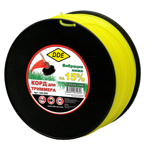 Корд триммерный на катушке DDE "Classic line" (круг) 4,0 мм х 90 м, желтый