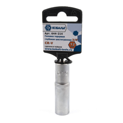 Головка торцевая глубокая КОБАЛЬТ 3/8", 12 мм, Cr-V (1 шт.) подвес