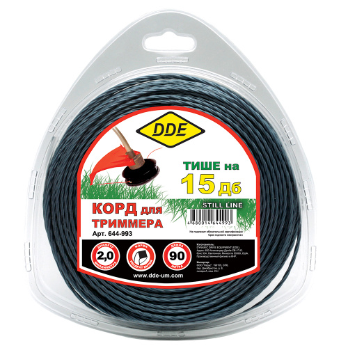 Корд триммерный в блистере DDE "Still line" (витой квадрат) 2,0 мм х 90 м, голубой