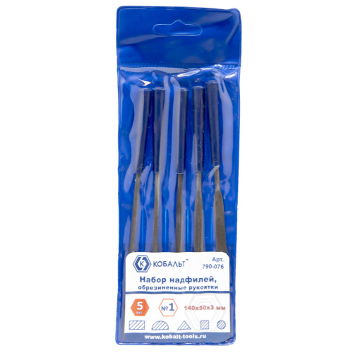 Набор надфилей КОБАЛЬТ № 1, 140х 50х3 мм, обрезиненные рукоятки (5 шт.) чехол