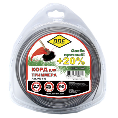 Корд триммерный в блистере DDE "Hard line" (круг армированный) 2,7 мм х 90 м, серый/красный