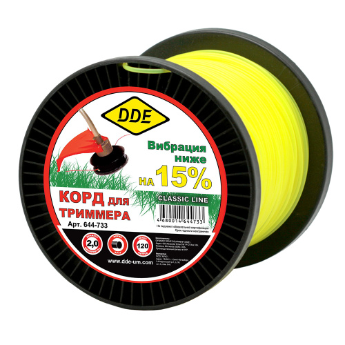 Корд триммерный на катушке DDE "Classic line" (круг) 2,0 мм х 120 м, желтый
