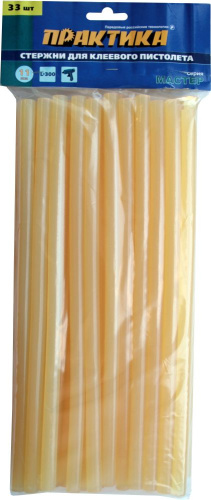 Клей для клеевого пистолета ПРАКТИКА жёлтый, прозрачный, 11 х 300 мм, 33 шт / пакет с подвесом Клей для клеевого пистолета ПРАКТИКА жёлтый, прозрачный, 11 х 300 мм, 33 шт / пакет с подвесом