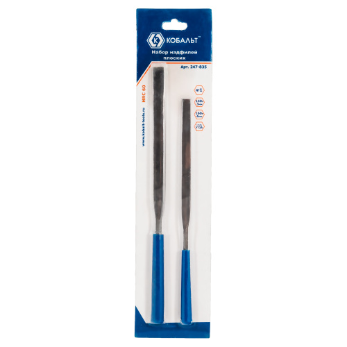 Набор надфилей КОБАЛЬТ плоских, № 1, 140х3, 160х4 мм (2 шт.) блистер 1/10
