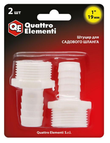 Штуцер для шланга QUATTRO ELEMENTI внеш. резьба 1" - "ёлочка" 19 мм, 2шт, пластик