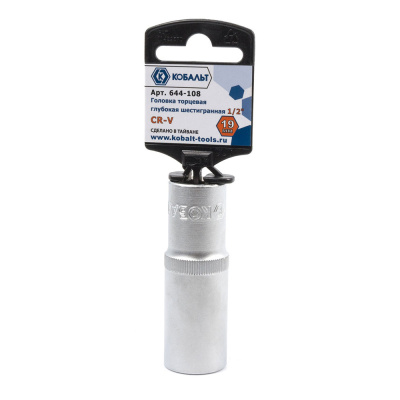 Головка торцевая глубокая КОБАЛЬТ 1/2", 19 мм, Cr-V (1 шт.) подвес