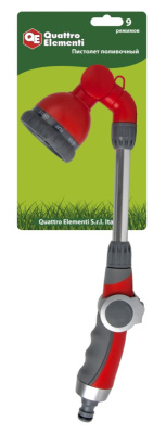 Пистолет поливочный QUATTRO ELEMENTI на длинной ручке, 9-ти режимный, мягкий пластик