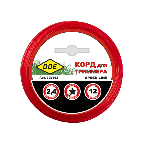 Корд триммерный в блистере DDE "Speed line" (звезда) 2,4 мм х 12 м, красный