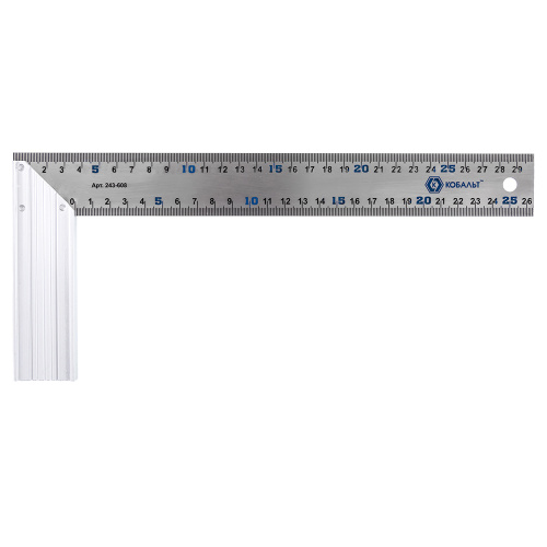 Угольник КОБАЛЬТ столярный 300 мм, нерж.сталь ,аллюминивое основание 1/10