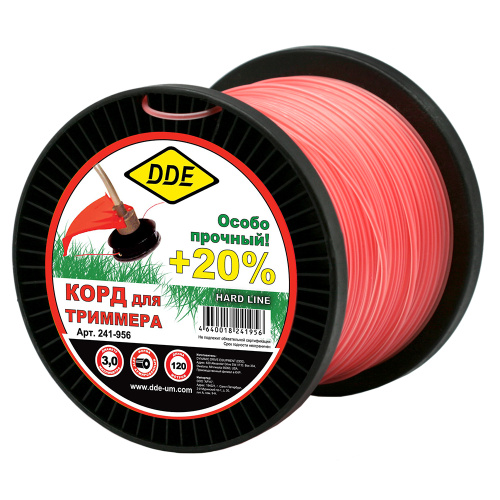 Корд триммерный на катушке DDE "Hard line" (круг армированный) 3,0 мм х 120 м, серый/красный