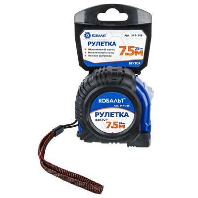 Рулетка КОБАЛЬТ Вектор 7,5м x 25мм обрезиненный корпус (мех.стопор, белое матов. покрытие) 1/6