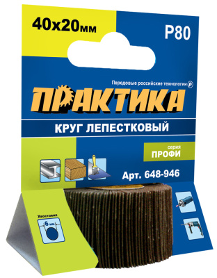 Круг лепестковый с оправкой ПРАКТИКА 40х20мм, P 80, хвостовик 6 мм, серия Профи Круг лепестковый с оправкой ПРАКТИКА 40х20мм, P 80, хвостовик 6 мм, серия Профи