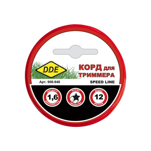 Корд триммерный в блистере DDE "Speed line" (звезда) 1,6 мм х 12 м, красный